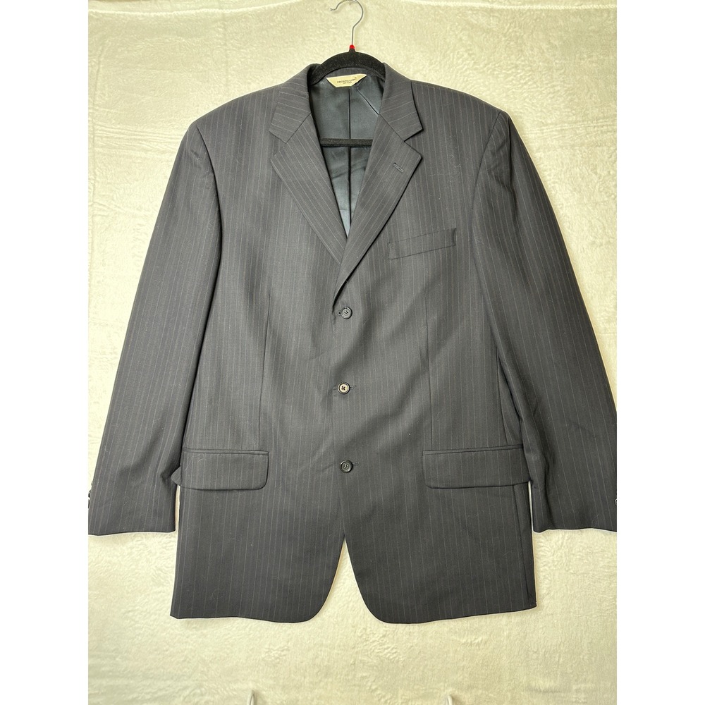 Pronto Uomo Mens Pinstripe Suit 44 Tall 39W Navy Blue Worsted Wool 2pc Canada - Picture 1 of 15